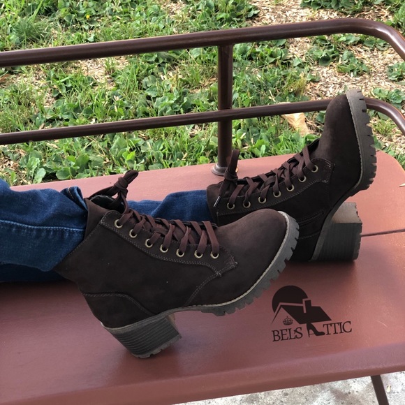 Brown Vegan Suede Combat Military Boots - Picture 6 of 7